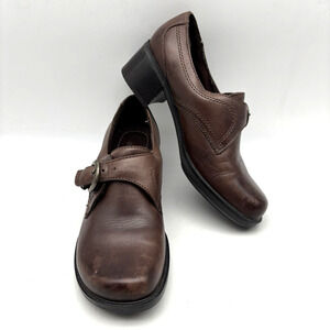 2009 St. John's Bay Brown Genuine Leather Monk Strap Block Heel Loafers 7M